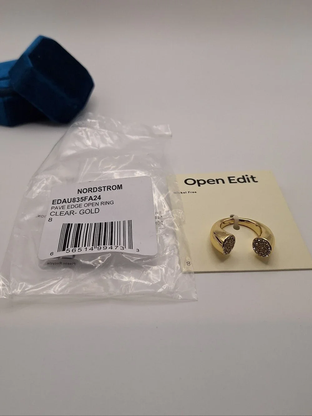 NWT Open Edit Pave Edge Open Ring Gold Clear Crystal Size 8